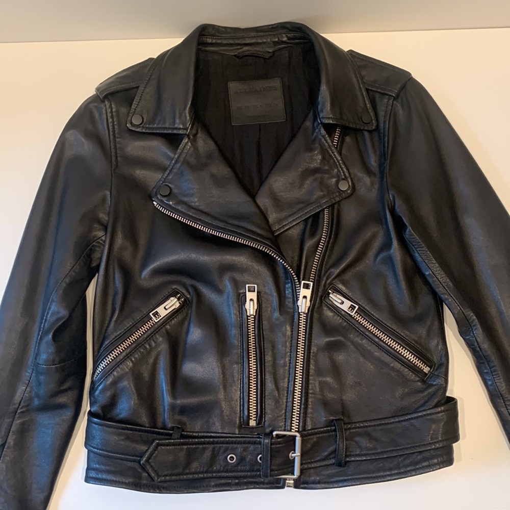 All Saints Balfern Black Leather Jacket US 6 UK 10